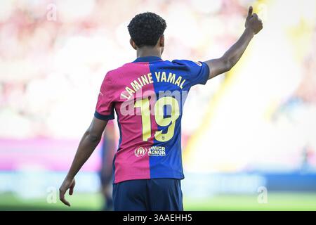 Barcelone, Espagne, Espagne. 30 mars 2025. Lamine YAMAL de Barcelone lors du match de LaLiga entre le FC Barcelone et le Girona FC à l'Estadi Olimpic Lluis Companys le 30 mars 2025 à Barcelone, Espagne. (Crédit image : © Matthieu Mirville/ZUMA Press Wire) USAGE ÉDITORIAL SEULEMENT ! Non destiné à UN USAGE commercial ! Banque D'Images