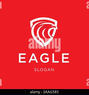 Conception de bouclier avec American Eagle Head icône Line style symbole illustration vectorielle avec fond rouge Illustration de Vecteur