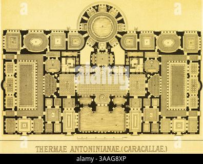Plan d'étage des Thermae Antoninianae (Caracallae), bains de Caracalla avec échelle, 3ème siècle après JC, bâtiment avec diverses piscines, bains, loisirs, cleansin Banque D'Images