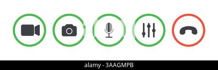 Icône appel vidéo. Jeu de symboles de contrôle d'appel en ligne. Icônes de base pour la visioconférence, le webinaire et le chat vidéo. Illustration vectorielle plate Illustration de Vecteur