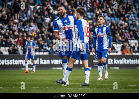 Odense, Danemark. 30 mars 2025. Jay-Roy Grot (31 ans) de Odense BK vu lors du match NordicBet Liga entre Odense BK et AC Horsens au Parc naturel Energy Park à Odense. Banque D'Images