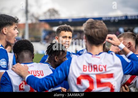 Odense, Danemark. 30 mars 2025. Marcus McCoy d'Odense BK vu lors du match NordicBet Liga entre Odense BK et AC Horsens au nature Energy Park à Odense. Banque D'Images