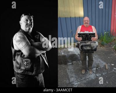 11 déc. 2017 - Paris, France - FRITZ de Road Riders MC, travaille comme mécanicien de moto sur HD Sportster 1999. (Crédit image : © Pierre Pankotay/zReportage.com via ZUMA Wire) Banque D'Images