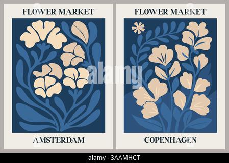 Ensemble de posters rétro abstraits Flower Market Illustration de Vecteur