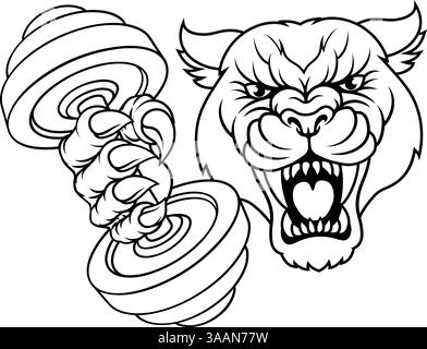 Mascotte Panther Leopard Cougar Weight Lifting Gym Illustration de Vecteur