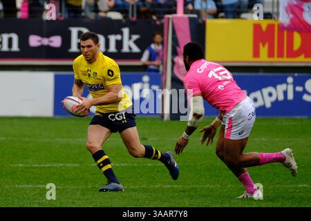 7 avril 2018 - Paris, France - Clermont Wing REMY GROSSO en action lors du championnat de France de rugby match du Top 14 entre le stade Francais et Clermont au stade Jean Bouin à Paris - France..le stade Francais a gagné 50-13 (crédit image : © Pierre Stevenin via ZUMA Wire) Banque D'Images