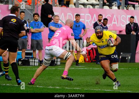 7 avril 2018 - Paris, France - Clermont Prop LONI UHILA en action lors du championnat de France de rugby Top 14 match entre le stade Francais et Clermont au stade Jean Bouin à Paris - France..le stade Francais a remporté 50-13 (crédit image : © Pierre Stevenin via ZUMA Wire) Banque D'Images