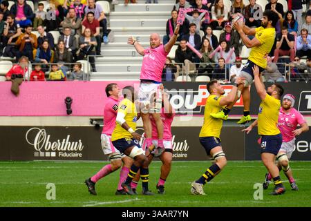 7 avril 2018 - Paris, France - Clermont Flanker VIKTOR KOLELISHVILI en action lors du championnat de France de rugby Top 14 match entre le stade Francais et Clermont au stade Jean Bouin à Paris - France..le stade Francais a gagné 50-13 (crédit image : © Pierre Stevenin via ZUMA Wire) Banque D'Images