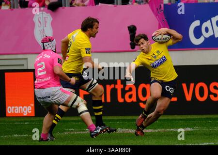 7 avril 2018 - Paris, France - Clermont Centre DAMIAN Penaud en action lors du championnat de France de rugby match du Top 14 entre le stade Francais et Clermont au stade Jean Bouin à Paris - France..le stade Francais a gagné 50-13 (crédit image : © Pierre Stevenin via ZUMA Wire) Banque D'Images