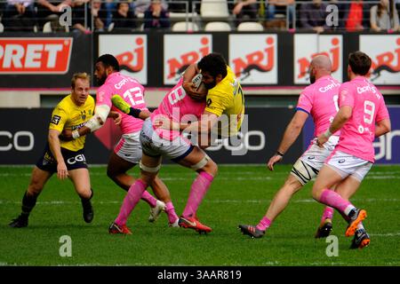 7 avril 2018 - Paris, France - Clermont Flanker VIKTOR KOLELISHVILI en action lors du championnat de France de rugby Top 14 match entre le stade Francais et Clermont au stade Jean Bouin à Paris - France..le stade Francais a gagné 50-13 (crédit image : © Pierre Stevenin via ZUMA Wire) Banque D'Images