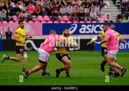 7 avril 2018 - Paris, France - Clermont Prop RABAH SLIMANI en action lors du championnat de France de rugby match du Top 14 entre le stade Francais et Clermont au stade Jean Bouin à Paris - France..le stade Francais a gagné 50-13 (crédit image : © Pierre Stevenin via ZUMA Wire) Banque D'Images