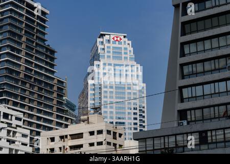 HSBC Bank, siège social de Lumpini dans le quartier d'affaires de si Lom à Bangkok, Thaïlande. Banque D'Images
