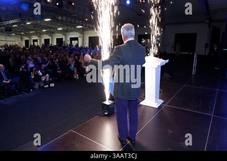 ROYAUME-UNI. 31 mars 2025. Nigel Farage, leader de Reform UK, rassemblement électoral au Detling Showground, Maidstone, Kent, Angleterre, le 31 mars 2025.Cap/fin © fin/Capital Pictures Credit : Capital Pictures/Alamy Live News Banque D'Images