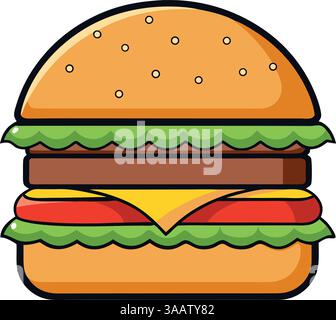 Illustration classique de dessin animé de cheeseburger. Illustration de Vecteur