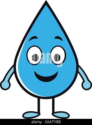 Personnage de dessin animé de goutte d'eau mignon souriant. Illustration de Vecteur