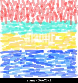 Motif pop Doodle dessiné à la main, couleurs primaires, illustration abstraite de lignes vibrantes, croquis de bloc-notes de tablette Illustration de Vecteur