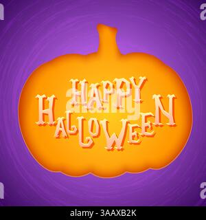 Affiche de fête d'Halloween ou carte vectorielle d'invitation. Citrouille d'Halloween dans le style Papercut sur fond grunge Illustration de Vecteur