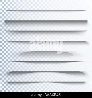 effet d'ombres transparentes 3d. Séparateurs de pages avec ombres transparentes. Jeu de vecteurs de séparation des pages. Illustration réaliste d'ombre transparente Illustration de Vecteur