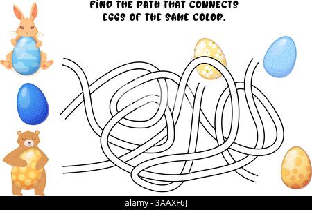 Jeu de labyrinthe de Pâques match the Eggs by Color Kids Activity Illustration de Vecteur