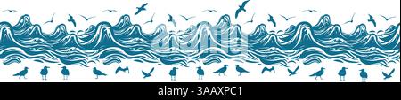 Vagues d'arrière-plan et mouettes sans couture. Pas ai, illustration vectorielle Illustration de Vecteur