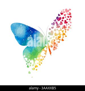 papillon arc-en-ciel coloré avec des coeurs. dessin à la main. Pas IA. Illustration vectorielle Illustration de Vecteur