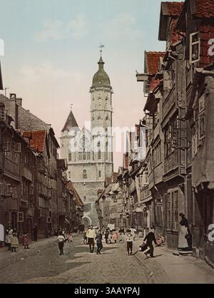 Tirage photochrom vintage de l'église de fabrication Andreas à Braunschweig (Brunswick), Allemagne. Banque D'Images