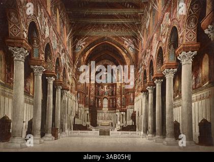 Imprimé photochrom vintage de l'intérieur de la cathédrale de Monreale à Palerme, Sicile. Banque D'Images