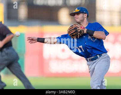 23 mai 2018 : Devin Morrill (17 ans), infidélisateur de la Nouvelle-Orléans, lors des championnats de la conférence Southland 2018. Match 3 la Nouvelle-Orléans contre Sam Houston au Constellation Field Sugar Land, Texas. No. 8 les particuliers de la Nouvelle-Orléans ont bouleversé le No. 1 Sam Houston State 4-3 en 10 manches, quelque chose qui ne s'est pas produit depuis 2015(Credit image : &copy ; Maria Lysaker/CSM via ZUMA Wire) Banque D'Images