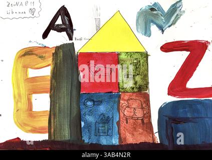 16 mai 2017 - Athènes, Grèce - ''Maison'' par Zeinab, 11 ans, du Liban..au printemps 2017, David Gross s'est mis à suivre les chemins des réfugiés sur leur chemin pour trouver de nouvelles maisons. D'Athènes, en Grèce, à Berlin, en Allemagne, Gross a enseigné des cours d'art thérapeutique aux enfants et a réalisé des portraits photographiques formels. Le résultat est le projet Inside-Outside en Europe, une façon unique de montrer les effets de la guerre et de l'exode sur les enfants. (Crédit image : © David Gross via ZUMA Wire) Banque D'Images