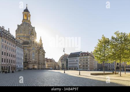 Demain à l'église notre-Dame sur le Neumarkt, Dresde, Saxe, Allemagne, Europe Banque D'Images