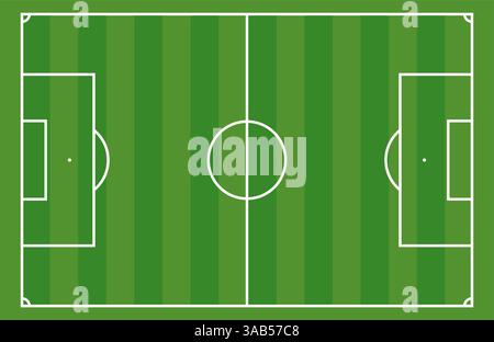 Terrain de football, vue de haut en bas et lignes du terrain. Terrain de stade et marquage au sol. Illustration vectorielle plate isolée sur fond blanc. Illustration de Vecteur