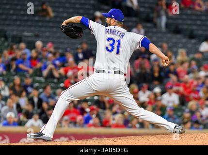 11 avril 2018 : le lanceur de secours des Texas Rangers Chris Martin #31 lors d'un match MLB entre les Angels de Los Angeles et les Texas Rangers au Globe Life Park à Arlington, Texas Los Angeles a battu Texas 7-2 Albert Pena/CSM. (Image de crédit : &copy ; Albert Pena/CSM via ZUMA Wire) Banque D'Images