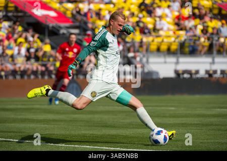 Samedi 09 juin 2018 : le gardien du Columbus Crew SC Jon Kempin (24 ans) dans le match entre les Red Bulls de New York et Columbus Crew SC au MAPFRE Stadium, à Columbus OH. ..crédit photo obligatoire : Dorn BYG/Cal Sport Media. ..Columbus Crew SC 1 - New York Red Bulls 1(crédit image : &copy ; Dorn BYG/CSM via ZUMA Wire) Banque D'Images