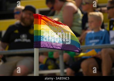 Samedi 09 juin 2018 : Columbus Crew SC montrant son soutien pour la semaine de la fierté avec des drapeaux arc-en-ciel dans le match entre les New York Red Bulls et Columbus Crew SC au MAPFRE Stadium, à Columbus OH. ..crédit photo obligatoire : Dorn BYG/Cal Sport Media. ..Columbus Crew SC 1 - New York Red Bulls 1(crédit image : &copy ; Dorn BYG/CSM via ZUMA Wire) Banque D'Images