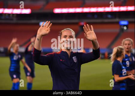 12 juin 2018 - Cleveland, Ohio, USA - Cleveland, Ohio - mardi 12 juin 2018 : Samantha Mewis lors d'un match amical international entre les équipes nationales féminines des États-Unis (USA) et de Chine PR (CHN) au FirstEnergy Stadium. (Crédit image : © Brad Smith/ISIPhotos via ZUMA Wire) Banque D'Images