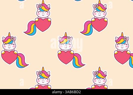 Mignon licorne de dessin animé et arc-en-ciel. Motif d'enfants vectoriel. Illustration de Vecteur