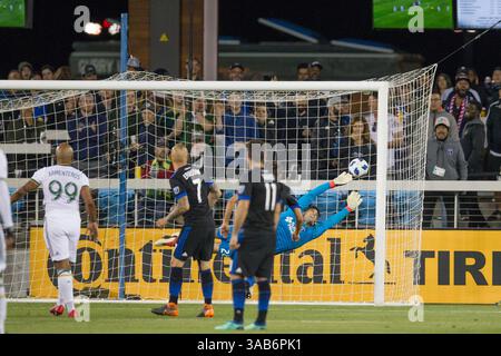5 mai 2018 - Palo Alto, CA, États-Unis - Santa Clara, CA - samedi 5 mai 2018 : les tremblements de terre de San Jose ont été perdus contre Portland 1-0 au stade Avaya de Santa Clara. (Crédit image : © Celso Bayo/ISIPhotos via ZUMA Wire) Banque D'Images