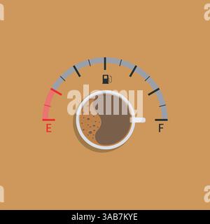 Voyant de puissance du café. Niveau d'énergie plein et vide. Illustration vectorielle Illustration de Vecteur