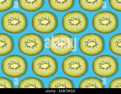 Motif coloré de fruits de tranches de kiwi frais sur fond bleu. Vue de dessus. Illustration vectorielle Illustration de Vecteur