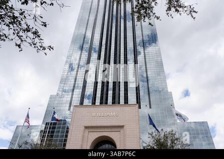 Houston, Texas, États-Unis - 15 février 2022 : L'entrée de Williams Tower à Houston, Texas, États-Unis. Banque D'Images