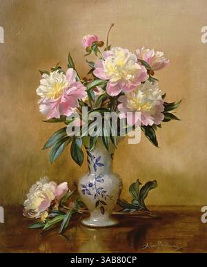 Pivoines dans un vase bleu et blanc (peinture), par Williams, Albert (1922-2010) Anglais Illustration de Vecteur