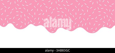 Motif simple à saupoudrer. Liquide rose avec des saupoudrages de sucre coulant sur fond blanc. Glaçage pour beignet, crème glacée ou muffins avec décoration tombante Illustration de Vecteur