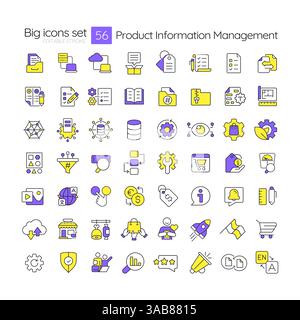 Icônes de couleur de la ligne de gestion des informations sur les produits définies Illustration de Vecteur