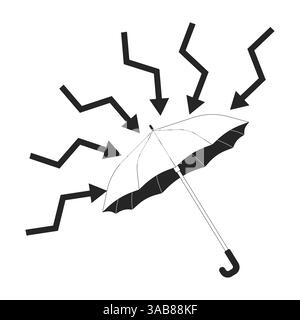 Protection de parapluie contre les flèches vers le bas objet de ligne 2D. Illustration de Vecteur