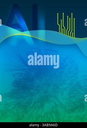 Un fond numérique aux couleurs vives avec lettrage ai abstrait et motifs de circuit électronique Banque D'Images