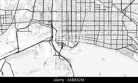 Carte minimaliste de long Beach Street avec étiquettes et quartiers avec de nombreux détails pour les routes urbaines, les chemins et les disctricts. Banque D'Images