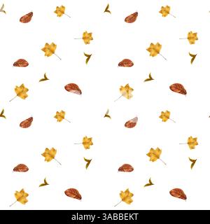 Feuilles d'automne. Feuilles jaunes et rouges d'érable et de tilleul. Illustration d'aquarelle sans couture dans un style numérique. Ensemble de belles feuilles isolées sur blanc Banque D'Images