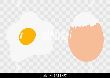 Oeuf bouilli partiellement pelé en coquille d'oeuf beige oeuf frit avec autocollant jaune d'oeuf Design élément idée set 2. Illustration vectorielle isolée cartes de recettes thématiques bannière promotionnelle Web, dépliant, matériel d'impression ou étiquette Illustration de Vecteur