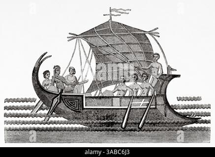 Mosaïque romaine d'Utica représentant Thésée s'échapper du labyrinthe de Crète après avoir tué le Minotaure. Tunisie, Afrique du Nord. Dessin par rapine. Voyages et recherches en Tunisie 1868 par Adolphe Daux. Le Tour du monde 1872 Banque D'Images