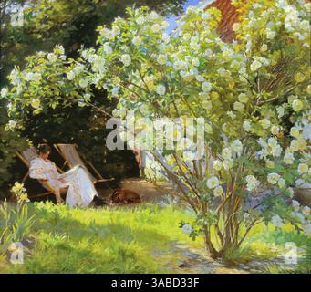 Roses, ou la femme de l'artiste dans le jardin de Skagen, 1883 (peinture) Kroyer, Peder Severin (1851-1909) danois Illustration de Vecteur